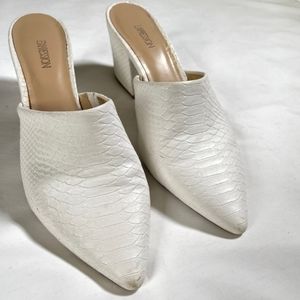 White, high-heeled mules